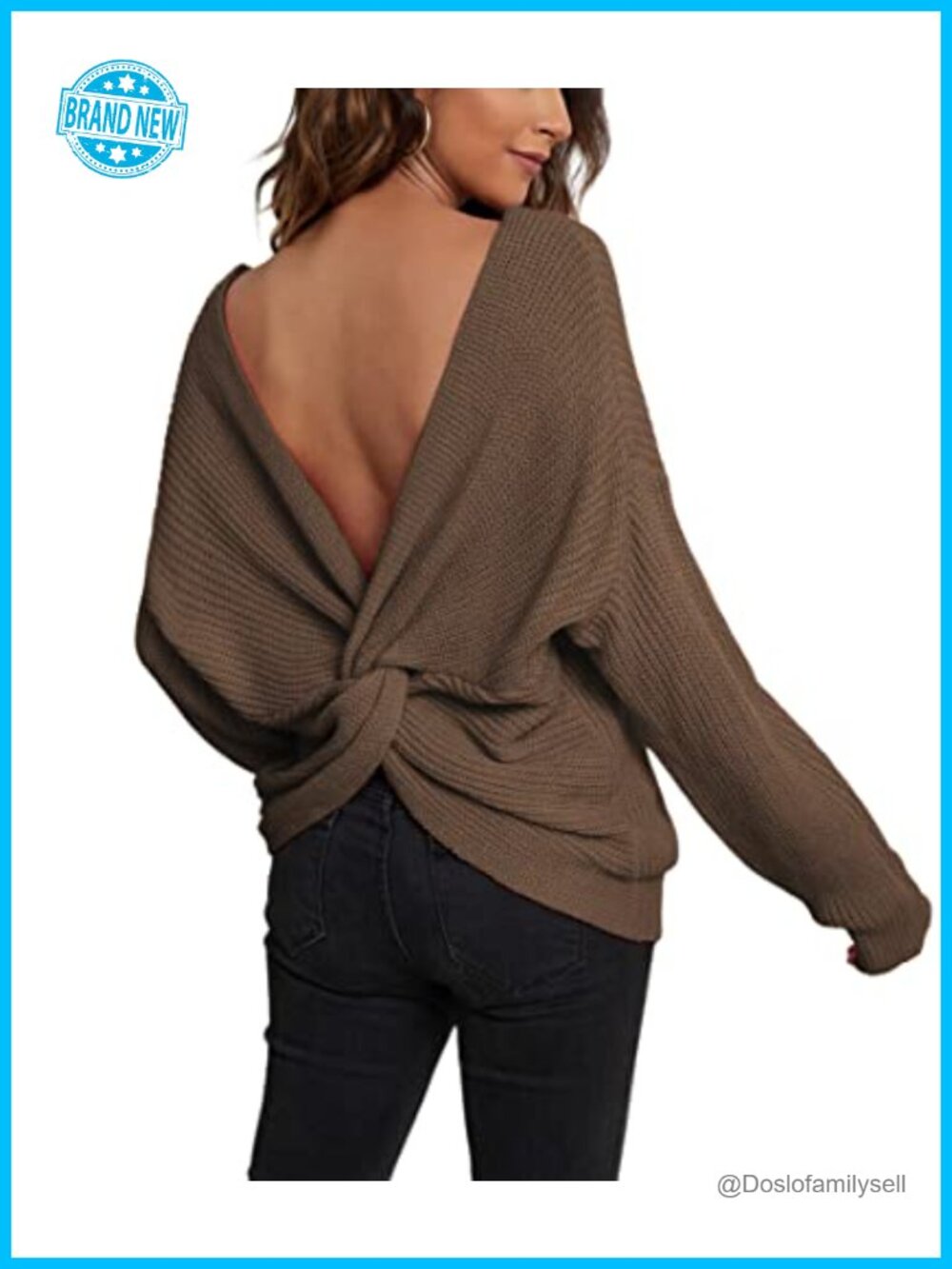 Womens Off Shoulder Criss Cross Back V Neck Batwing Cropped Knit Sweater
